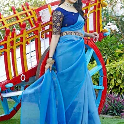 K 5 Fashion Woven Design Sequinned Organza Saree-picture-24