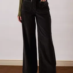 SASSAFRAS Women High-Rise Wide Leg Cotton Trousers-image-42