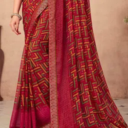 DURGA EMPORIO Geometric Printed Pure Chiffon Saree With Unstiched Blouse Piece image 4