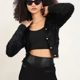 SHOWOFFFF Women Crop Button Shrug-picture-42