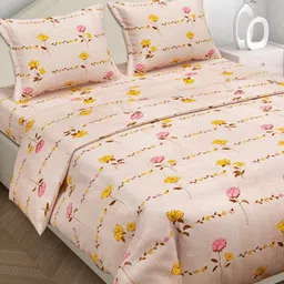 bsb home Peach-Coloured Printed 160 TC Cotton Super King Bedsheet Set 2.74 m x 2.74 m-image-0