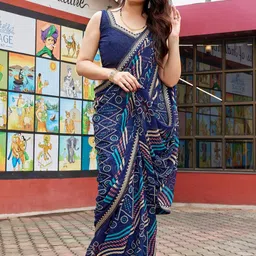 HERE&NOW Ethnic Motifs Embroidered Pure Georgette Saree-picture-21