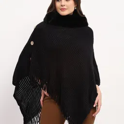 Global Republic Women Self Design High Neck Poncho with Fuzzy Detail-picture-42