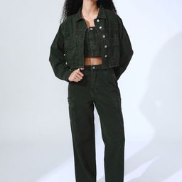 SHOWOFF Women Olive Top & Jeans Co-Ords Set-picture-4