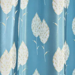 LUZDECOR White & Blue Floral Printed 2 Pieces Window Room Darkening Eyelet Curtains image 2