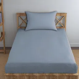 Trance Home Linen Blue Pure Cotton 300 TC Single Bed Size Bedsheet Set 1.82 m x 76.2 cm-image-76