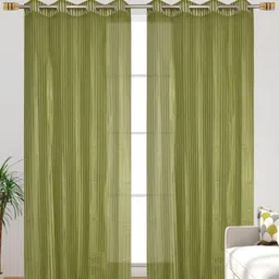 Galaxy Home Decor Green & Transparent 2 Pieces Striped Sheer Window Curtains-picture-24