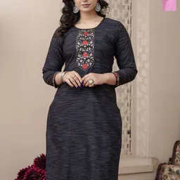 AUZAAI COLLECTION Selection Of 2 Thread Work Round Neck Pure Cotton Straight Kurtas-picture-11