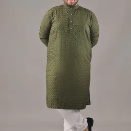 SOJANYA PLUS Size Embroidered Chikankari Band Collar Pure Cotton Straight Kurta-picture-4