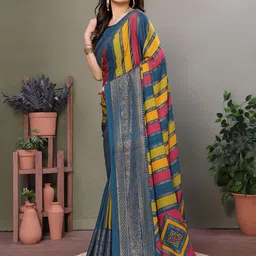 Mitera Geometric Printed Saree With Blouse Piece image 5