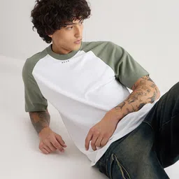 THE BEAR HOUSE Men Solid Round Neck Cotton Oversized T-shirt image 1