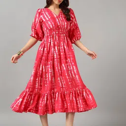 Femvy Tie & Dyed V-Neck Tiered Fit & Flare Midi Dress-image-13