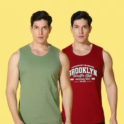 WOOSTRO Men Pack of 2 Typography Printed Round Neck Cotton Slim Fit T-shirts image 2