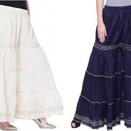 kanna fabric Pack of 2 Women Regular Fit White, Blue Viscose Rayon Trousers-picture-21