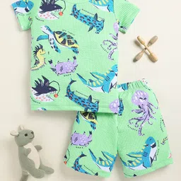 YK Girls Conversational Printed Round Neck T-shirt With Shorts-image-95