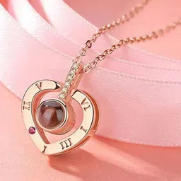 Zabby Allen Rose Gold- Pendant Artificial Stone StuddedHeart Shape Pendant With Chain-picture-23