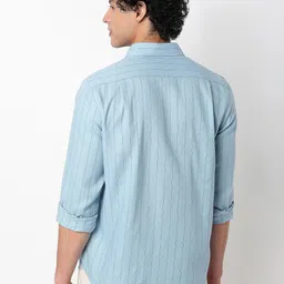 MARK & ALBERT Slim Fit Vertical Stripes Wrinkle Free Linen Causal Shirt image 4