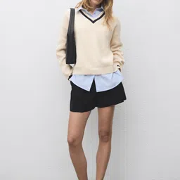 MANGO Ribbed Varsity V-Neck Sweater image 2