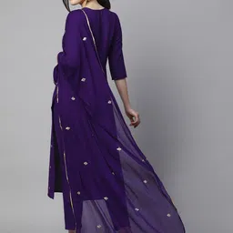 GoSriKi Women Ethnic Motifs Embroidered Regular Thread Work Kurta with Trousers & With Dupatta image 4