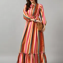 Raiyani Fashion Striped Tiered Fit & Flare Midi Dress-image-80