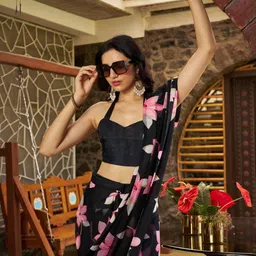 GHAN SALS Floral Printed Saree With Unstitched Blouse image 4