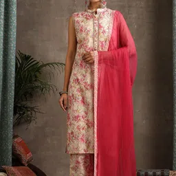 Khushal K Women Floral Printed Regular Pure Cotton Kurta with Palazzos & With Dupatta-picture-19