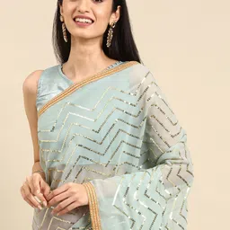 HERE&NOW Embellished Sequinned Poly Georgette Saree-picture-34