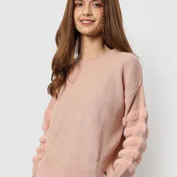 Campus Sutra Self Design Round Neck Pullover Sweaters image 3