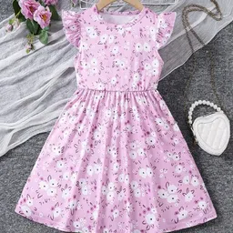 Kidotsav Girls Floral Printed Flutter Sleeve Fit & Flare Dress-picture-10