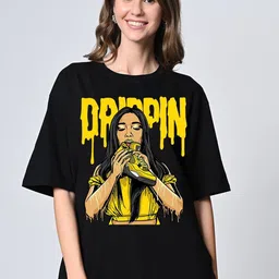 OWL MINK Women Graphic Printed Round Neck Cotton Oversized T-shirt-image-28