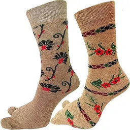 POLLOLOCO Women Pack Of 2 Floral Patterned Calf Length Thumb Socks-picture-41