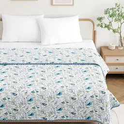 BELLA CASA White & Blue Floral Mild Winter 110 GSM Double Bed Dohar-image-68