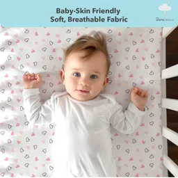 The White Cradle White & Pink Geometric Printed Cotton Fitted 120 TC Crib Sheets image 3