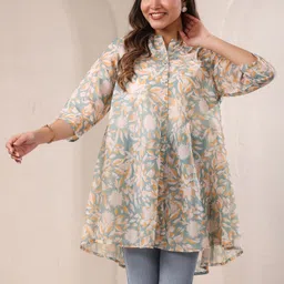 Janasya Mandarin Collar Printed Tunic image 2