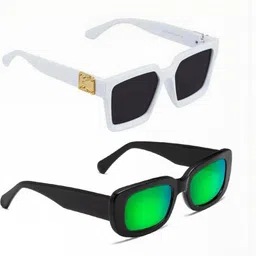 Arzonai Unisex Pack of 2 Green Lens & White Rectangle Sunglasses with UV Protected Lens-picture-41