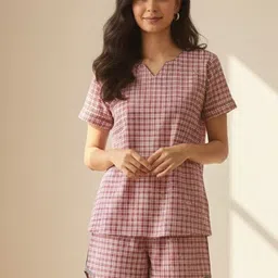 Bannos Swagger Women Checked Top with Shorts-image-72