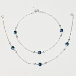 925 SILLER Set of 2 925 Pure Silver Triple Evil Eye Anklets image 2