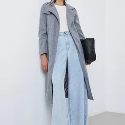 Styli Women Woolen Notched Lapel Collared Longline Overcoat-image-6
