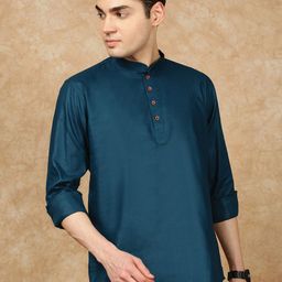 House of Pataudi Men Solid Daily Cotton Straight Kurta-picture-22
