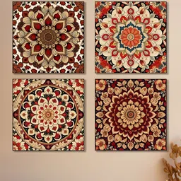 nestroots Cream & Red 4 Pieces Floral and Botanical Canvas Painting Wall Arts-picture-30