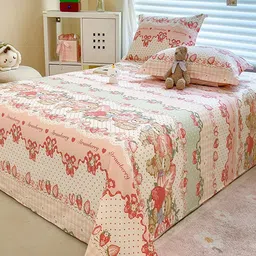 JC HOME Pink & Green Printed Cotton 220 TC King Size Bedsheet Set 2.0 m x 2.30 m image 2