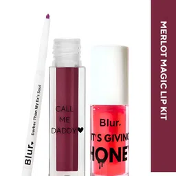 BLUR INDIA Set Of 3 Lipstick, Its Giving Honey Lip Oil & Darker Than My Ex's Soul Kajal-image-19