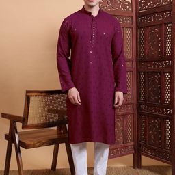 House of Pataudi Geometric Embroidered Sequnnied Mandarin Collar Sequnnied Straight Kurta-picture-22