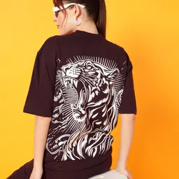 Dogman Women Abzorb Typography Printed Round Neck Cotton Oversized T-shirt-image-58
