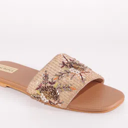 UMNOVE Women Embellished Party Open Toe Flats with Embroidered image 3