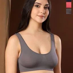 PAAVKI Pack of 3 Full Coverage Broad Straps Seamless & Stretchable Hosiery Sports Bra-picture-26