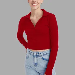 Maheshvi Women Solid Ribbed Crop Top image 2