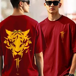 AUSK Graphic Printed Round Neck Drop Shoulder Sleeves Oversized Pure Cotton T-shirt image 2