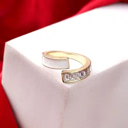 KACY Gold Plated Baguette Stones Studded Adjustable Finger Ring-picture-44