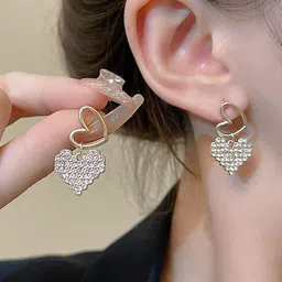 KRENOZ Gold-Plated Crystals Studded Heart Shaped Drop Earrings image 3